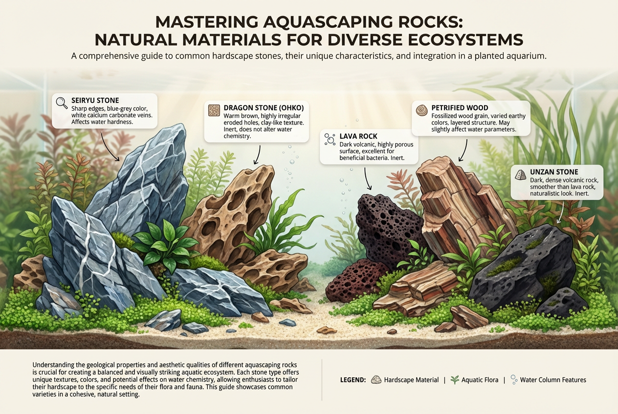 Aquascaping Rocks Explained: Inert vs Reactive Stones, Water Chemistry & Safe Selection