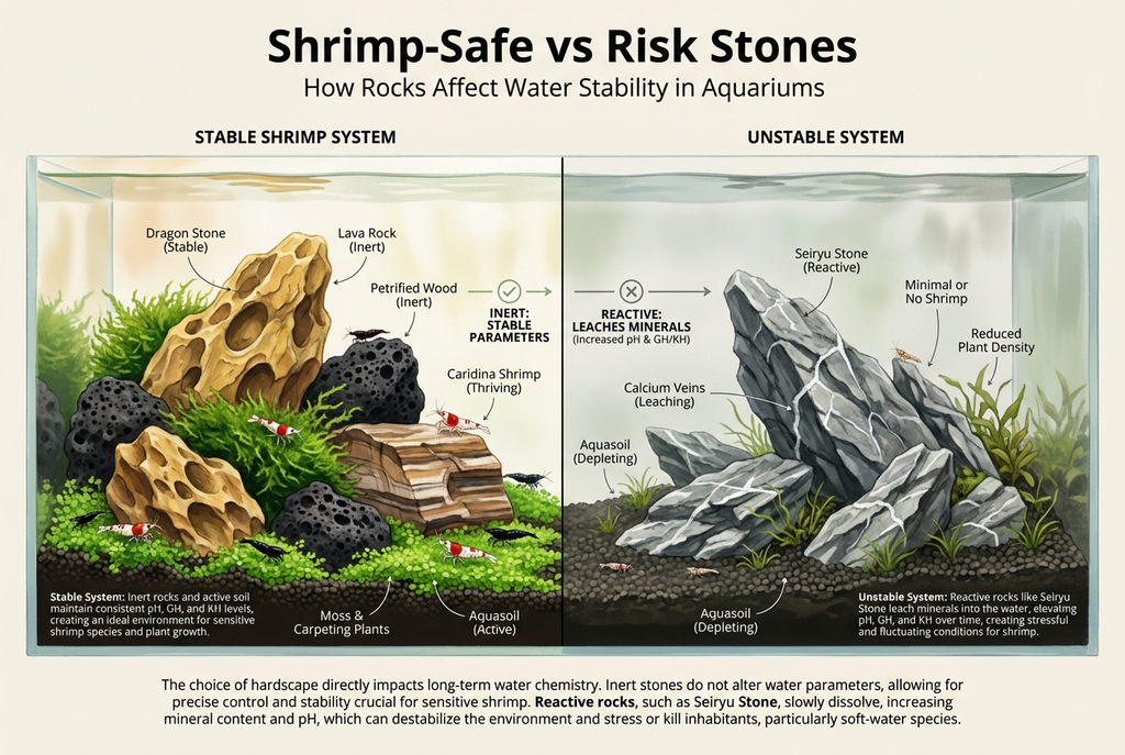 Shrimp-Safe vs Risk Stones: How Rocks Affect Water Stability in Aquariums