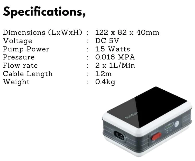 SUNSUN JT-202s DC Air Pump (rehargeable)